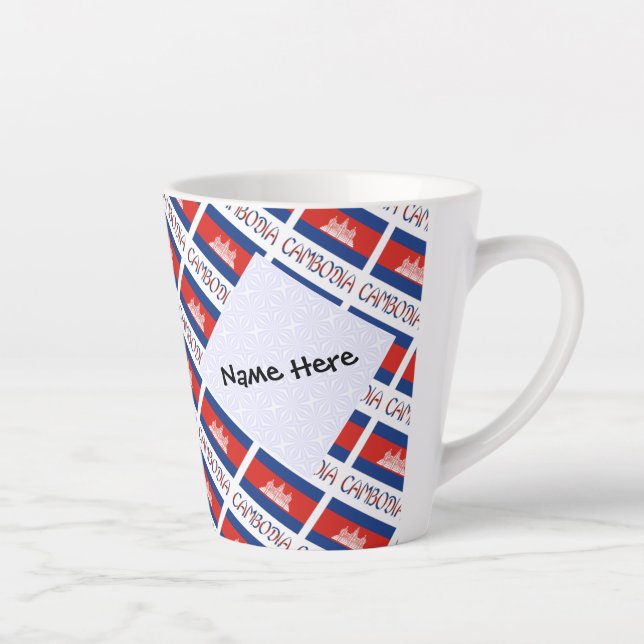 Caneca De Café Latte Camboja: Bandeira do Camboja Personalizada (Direita)