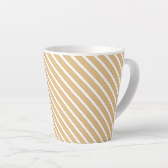 Caneca De Café Latte Camel khaki tan White Stripes oblíquo padrão (Ângulo direito)