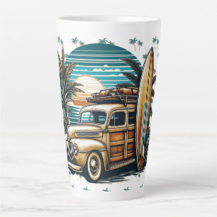 Caneca De Café Latte caminhão de surf vintage tropical/havaiano