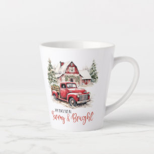 Caneca De Café Latte Caminhão vermelho da cena do natal vintage e casca