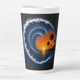 Caneca De Café Latte Camisa Logo de Surf do Pôr do Sol da Onda Tropical