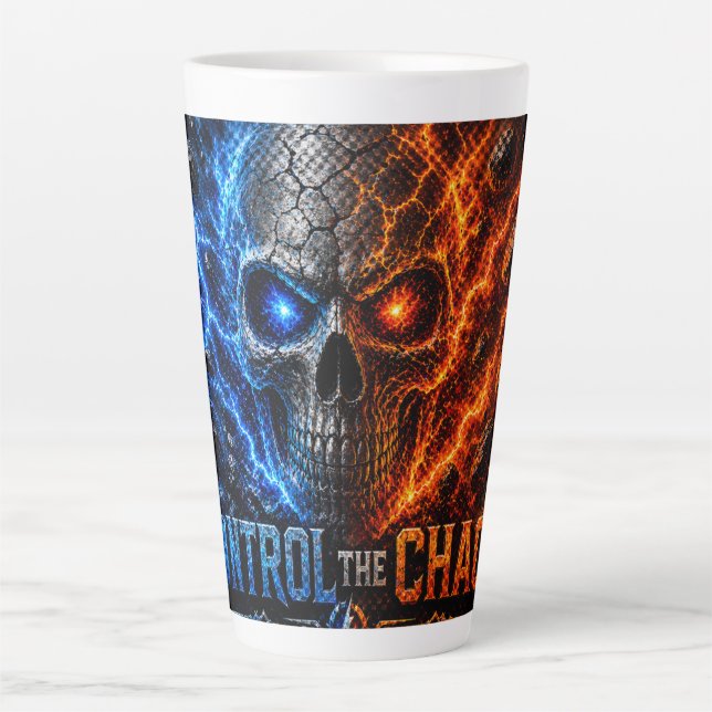 Caneca De Café Latte Camiseta 3D Caveira Fogo vs Gelo – (Frente)