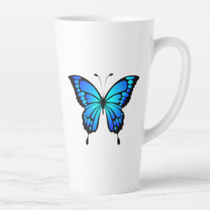 Caneca De Café Latte Camiseta C Ilustração de Inseto Azul Borboleta-202
