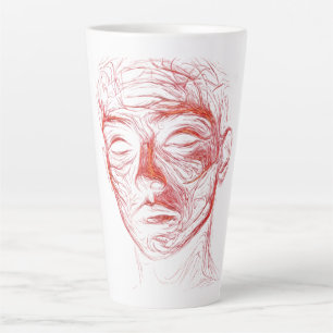 Caneca De Café Latte Camiseta de arte facial abstrata de linha vermelha