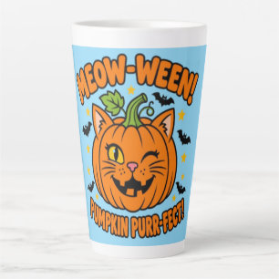Caneca De Café Latte Camiseta de Halloween de Gato Fofo Meow Ween Abóbo