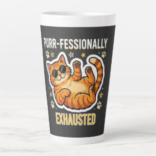 Caneca De Café Latte Camiseta Divertida de Gato Preguiçoso Profissional