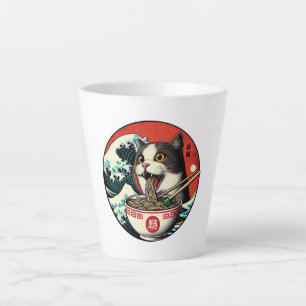 Caneca De Café Latte Camiseta Estilo Vintage de Arte Japonês Cat Ramen