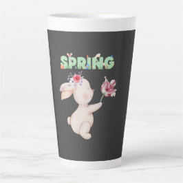 Caneca De Café Latte Camiseta Gráfica de Bunny Retro com Tulipa