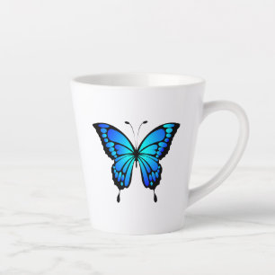 Caneca De Café Latte Camiseta Ilustração de Inseto Azul Borboleta-20284