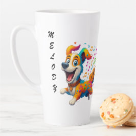 Caneca De Café Latte Camiseta "Melody Mutt" - Desenho de Cachorro Music