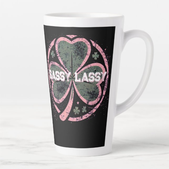 Caneca De Café Latte Camiseta Tinta Rosa Sassy Lassy Grunge (Direita)