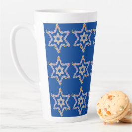 Caneca De Café Latte Campo de Estrelas Judaicas em Azul