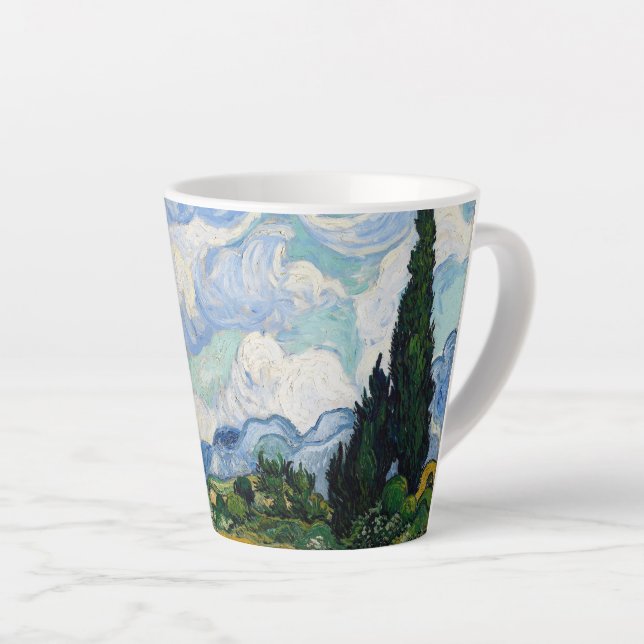 Caneca De Café Latte Campo de trigo com ciprestes pequeno (Ângulo direito)