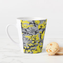Caneca De Café Latte Camuflagem Amarela e Cinza, Militar, Exército