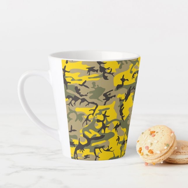 Caneca De Café Latte Camuflagem Amarela e Verde, Militar, Exército (In Situ)
