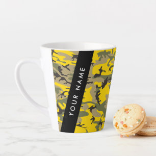 Caneca De Café Latte Camuflagem Amarela e Verde Seu nome Personaliza