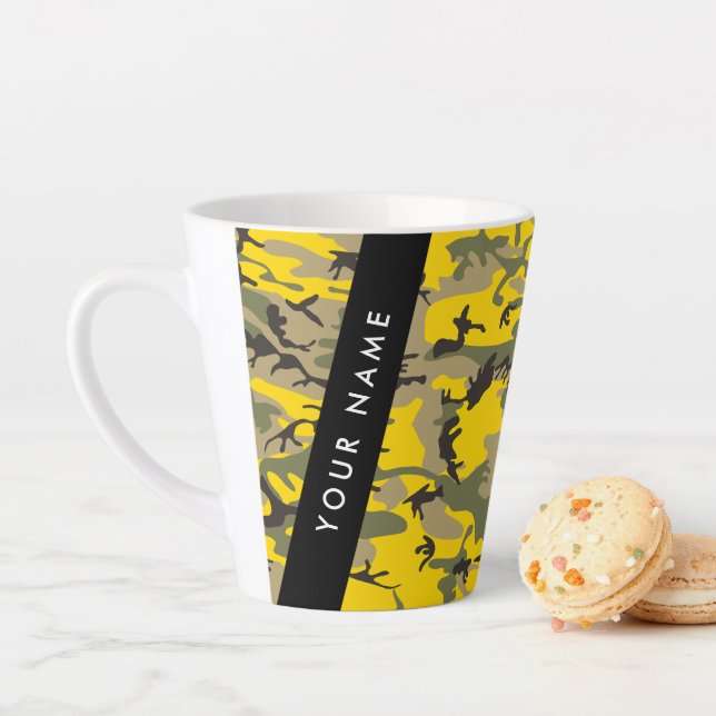 Caneca De Café Latte Camuflagem Amarela e Verde Seu nome Personaliza (In Situ)