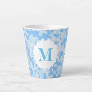 Caneca De Café Latte Camuflagem azul Monograma inicial
