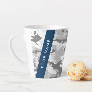 Caneca De Café Latte Camuflagem Cinza Neve de Inverno Personalize seu n