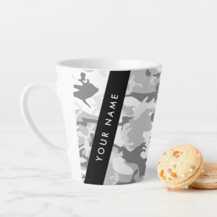 Caneca De Café Latte Camuflagem Cinza Neve de Inverno Personalize seu n