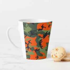 Caneca De Café Latte Camuflagem Laranja e Verde, Militar, Exército