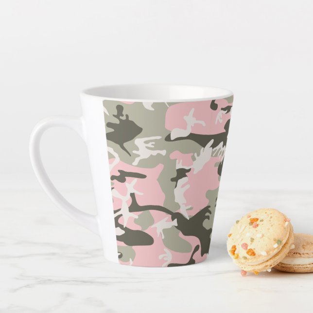 Caneca De Café Latte Camuflagem Rosa e Verde, Militar, Exército (In Situ)