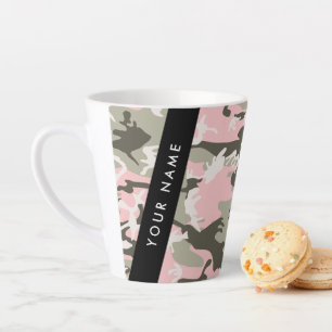 Caneca De Café Latte Camuflagem Rosa e Verde Personalize seu nome