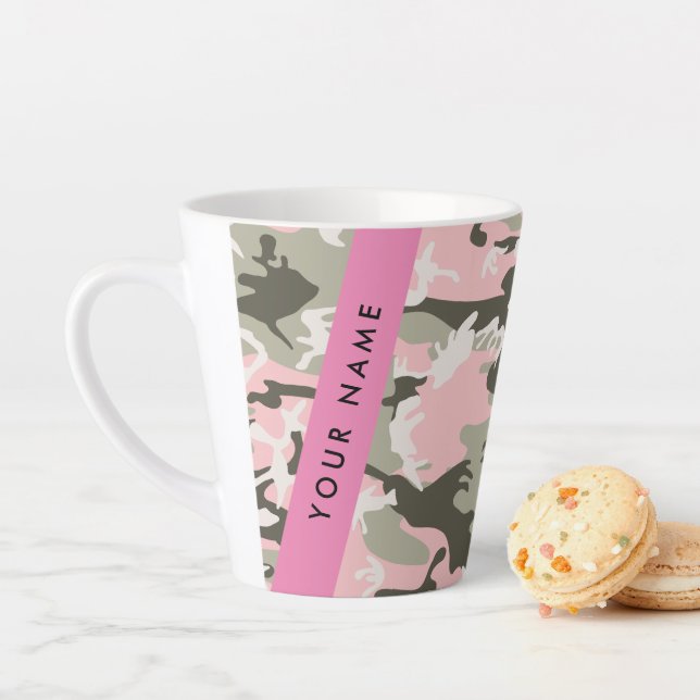 Caneca De Café Latte Camuflagem Rosa e Verde Personalize seu nome (In Situ)