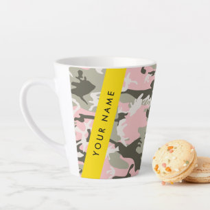 Caneca De Café Latte Camuflagem Rosa e Verde Personalize seu nome