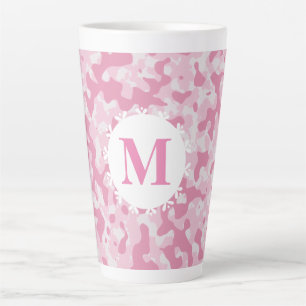 Caneca De Café Latte Camuflagem rosa Monograma inicial