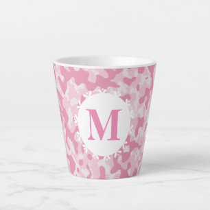 Caneca De Café Latte Camuflagem rosa Monograma inicial