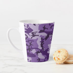 Caneca De Café Latte Camuflagem Roxa, Militar, Exército