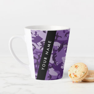 Caneca De Café Latte Camuflagem Roxa Seu Nome Personalize