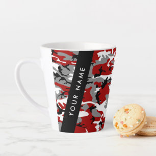 Caneca De Café Latte Camuflagem Vermelha e Cinza Seu nome Personaliza