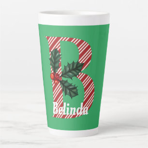 Caneca De Café Latte Candy Cane Stripe - Letra B grande latão de Natal