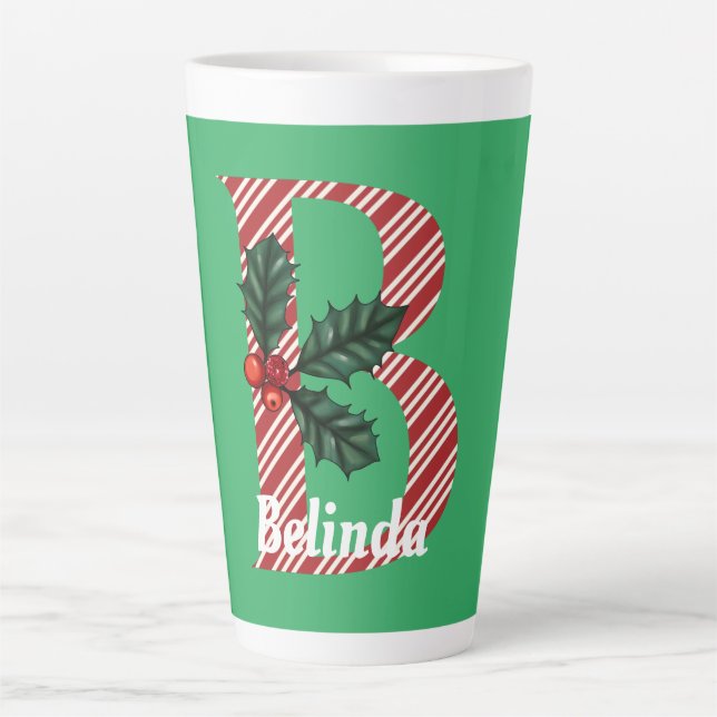Caneca De Café Latte Candy Cane Stripe - Letra B grande latão de Natal (Frente)
