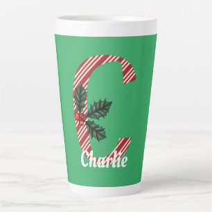 Caneca De Café Latte Candy Cane Stripe - Letra C Grande Natal