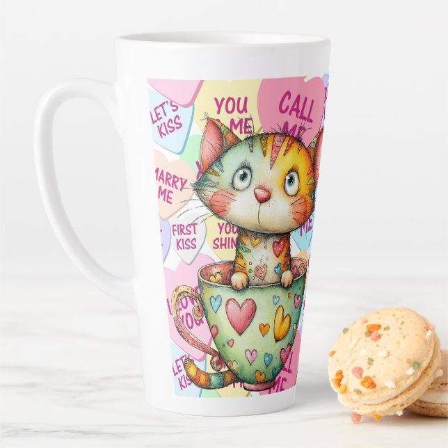 Caneca De Café Latte Candy Cat Dia dos Namorados (In Situ)