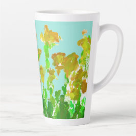 Caneca De Café Latte Caneca Alta de Latte Floral Verde e Dourado Abstra