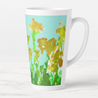 Caneca De Café Latte Caneca Alta de Latte Floral Verde e Dourado Abstra
