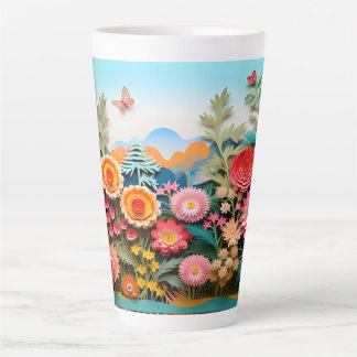 Caneca De Café Latte "Caneca de Jardim Cênico - Flores Coloridas e Borb