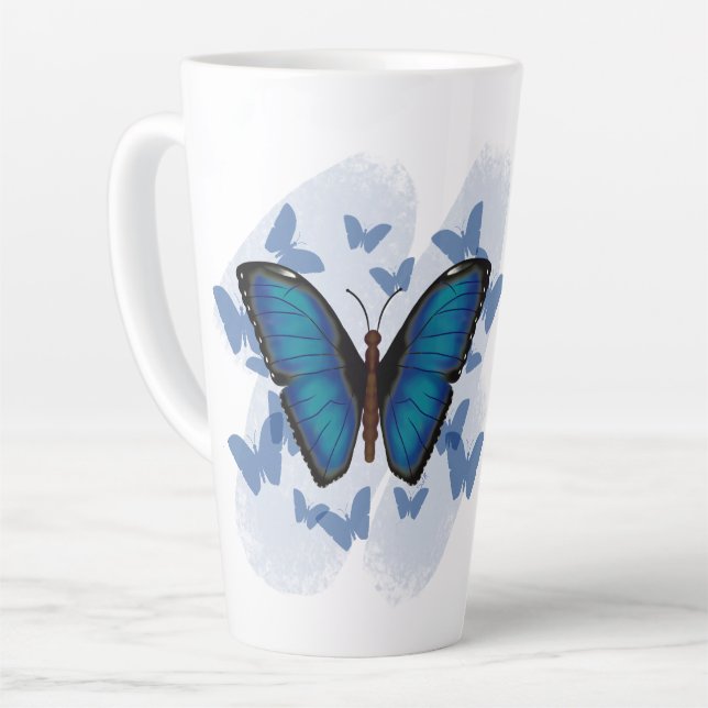 Caneca De Café Latte Caneca de Latte - Borboleta Azul (Ângulo esquerdo)