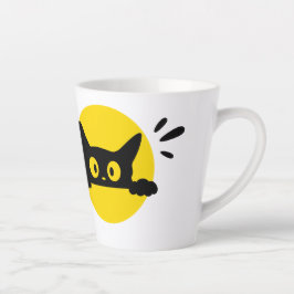 Caneca De Café Latte Caneca de Latte Círculo Amarelo Gato Preto Fofo Es