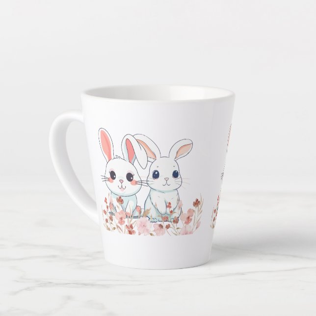 Caneca De Café Latte Caneca de Latte Coelho Rosa (Ângulo esquerdo)