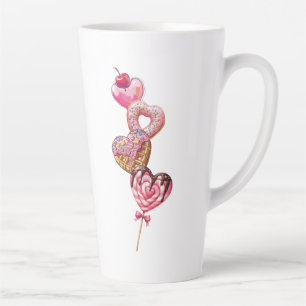 Caneca De Café Latte Caneca de Latte com Donuts e Corações Rosa