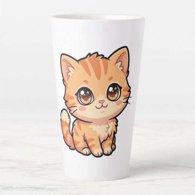 Caneca De Café Latte Caneca de Latte com Gatinho Malhado Laranja Fofa (Frente)