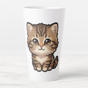 Caneca De Café Latte Caneca de Latte com Gatinho Malhado Marrom Fofo