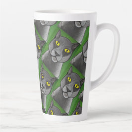 Caneca De Café Latte Caneca de latte com gato cinza
