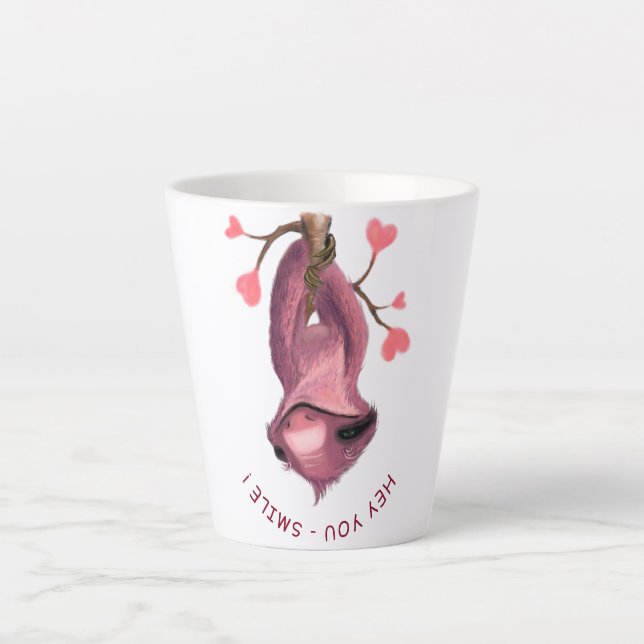 Caneca De Café Latte Caneca de Latte com Preguiça de Cabeça para Baixo  (Frente)