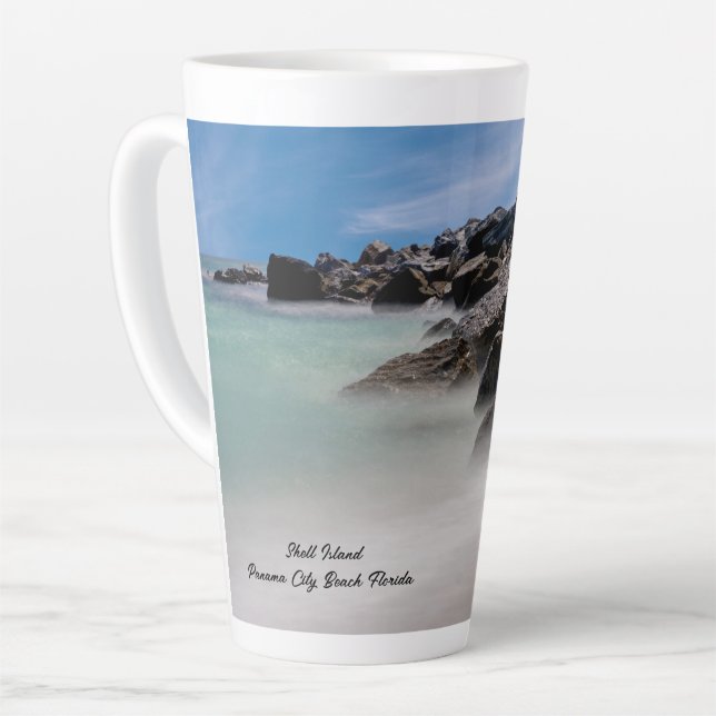 Caneca De Café Latte Caneca de Latte das Rochas e Ondas da Ilha Shell (Ângulo esquerdo)